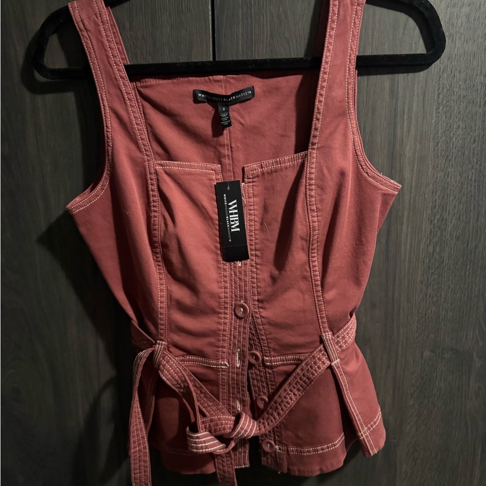 White House Black Market Rust-Pink Sleeveless Tank with Belt Stitching - Picture 3 of 3